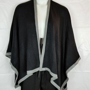 Womens Mixit Black Knit Poncho Wrap Gray Trim